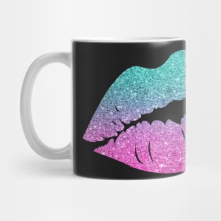 Bright Teal Pink Ombre Faux Glitter Lips Mug